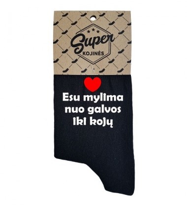 Super kojinės moterims "Esu mylima nuo galvos iki kojų". Spalva juoda