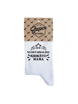 Super kojinės moterims "Nuostabiausia krikšto mama". Spalva balta