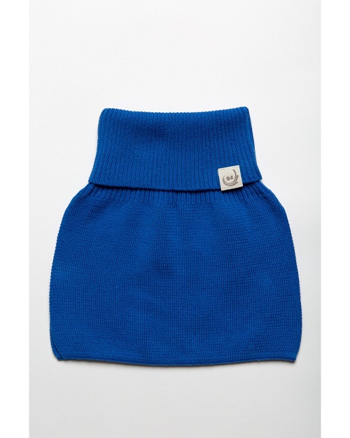 Knitas šukuotinės medvilnės pavasarinė-rudeninė apykaklė-šalikėlis. Spalva mėlyna